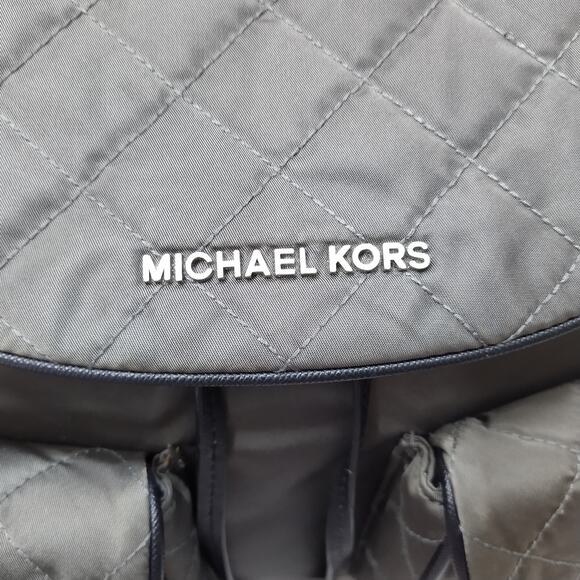 Michael Kors Kieran Dark Gray Nylon Quilted Pockets Drawstring Backpack